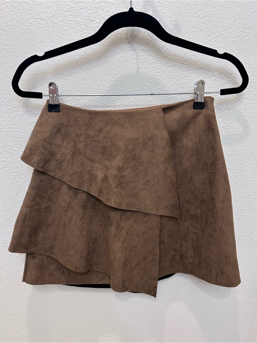 LUSH Brown Layered Suede-Look Mini Skirt